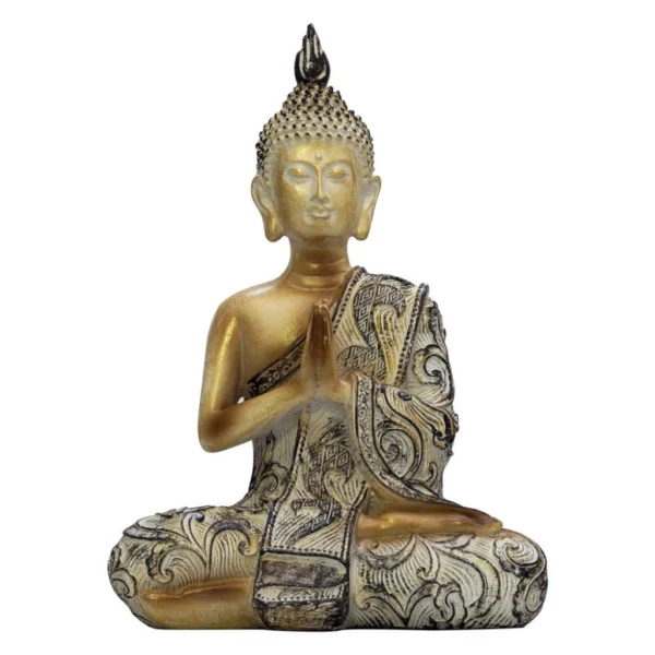 Buda dorado manto floreado