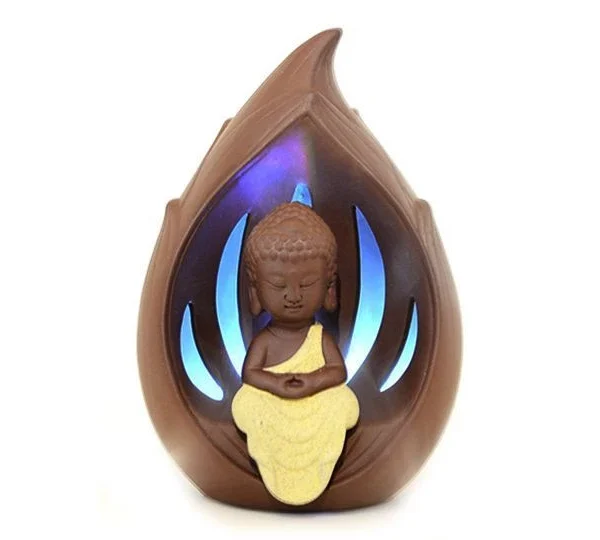 Cascada de humo Niño Buda c/Led 17cm